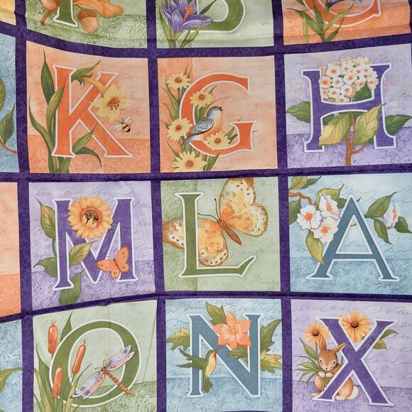 Cotton Fabric Alphabet Poetic Letters 2yds 44in Panel Susan Winget Design - Picture 1 of 16